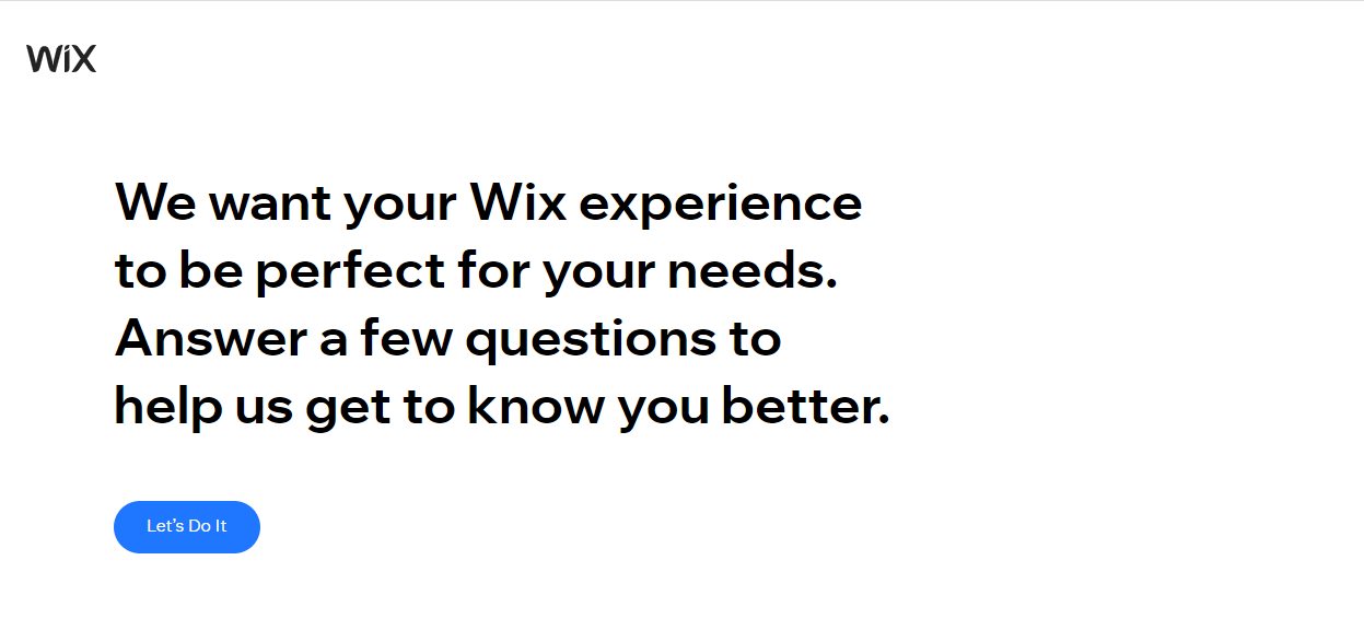 Wix Welcome Screen